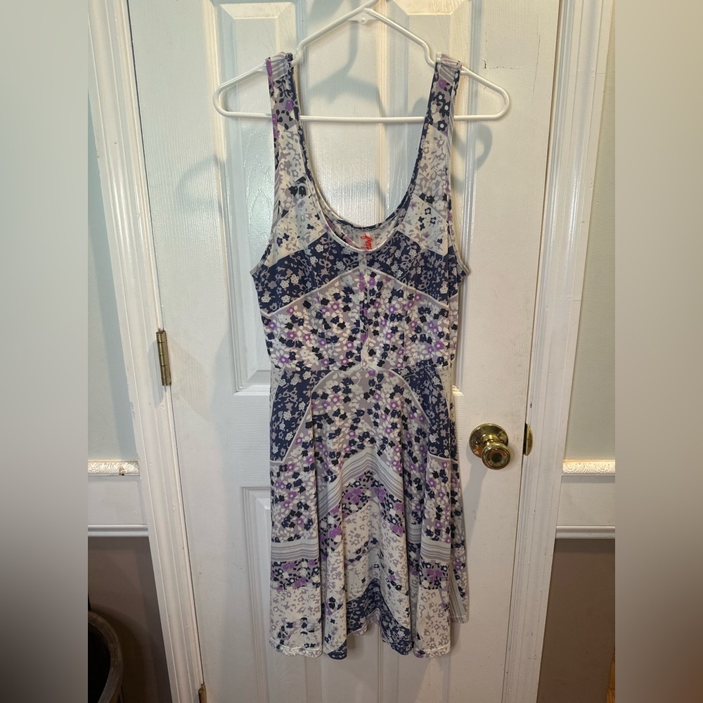 Free People Fit & Flare Flirty Tank‎ Dress Purple Floral Large Sundress Festival